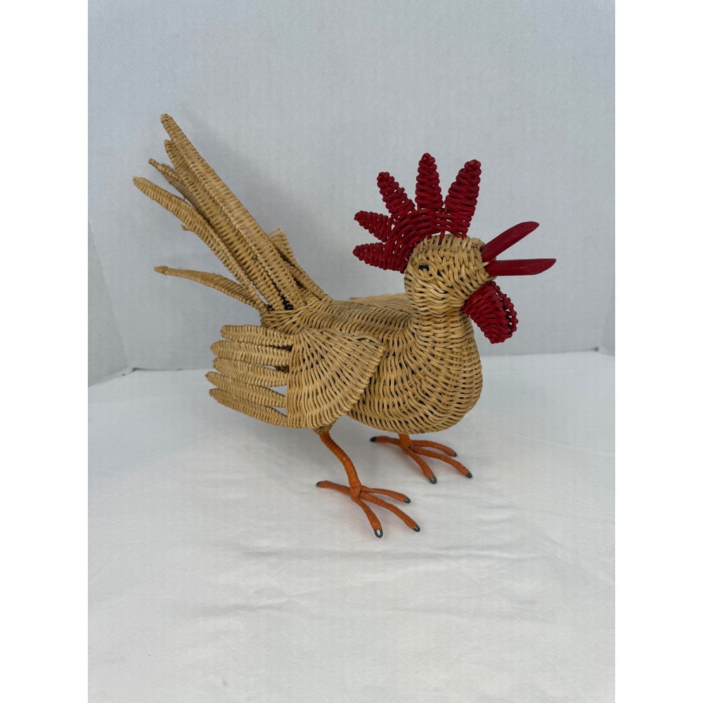 Vintage Granny Cottage Country Woven Wicker Rooster Figurine Farmhouse‎ Decor
